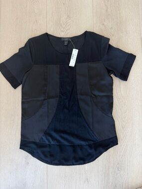 J. Crew Black Short-Sleeve Mixed-Fabric Blouse